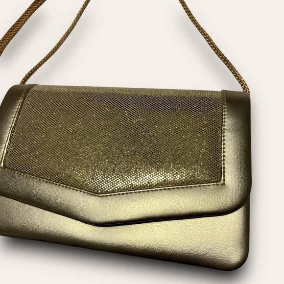 Y2K Gold Metallic Structured Bag Evening Going Out Magnetic - Picture 2 of 6